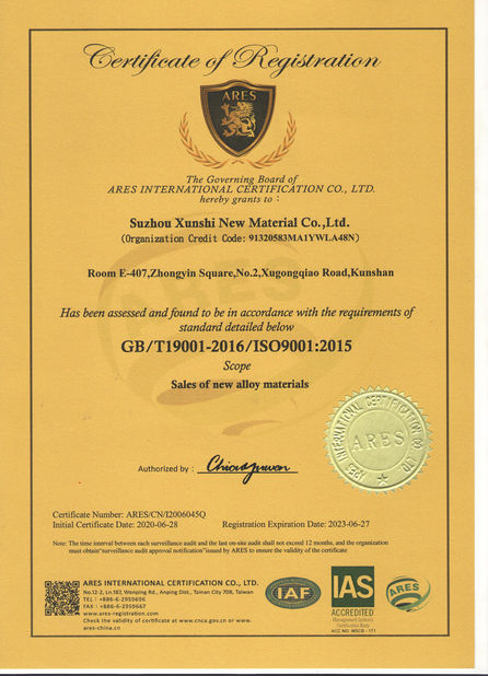 China Suzhou Xunshi New Material Co., Ltd certificaciones